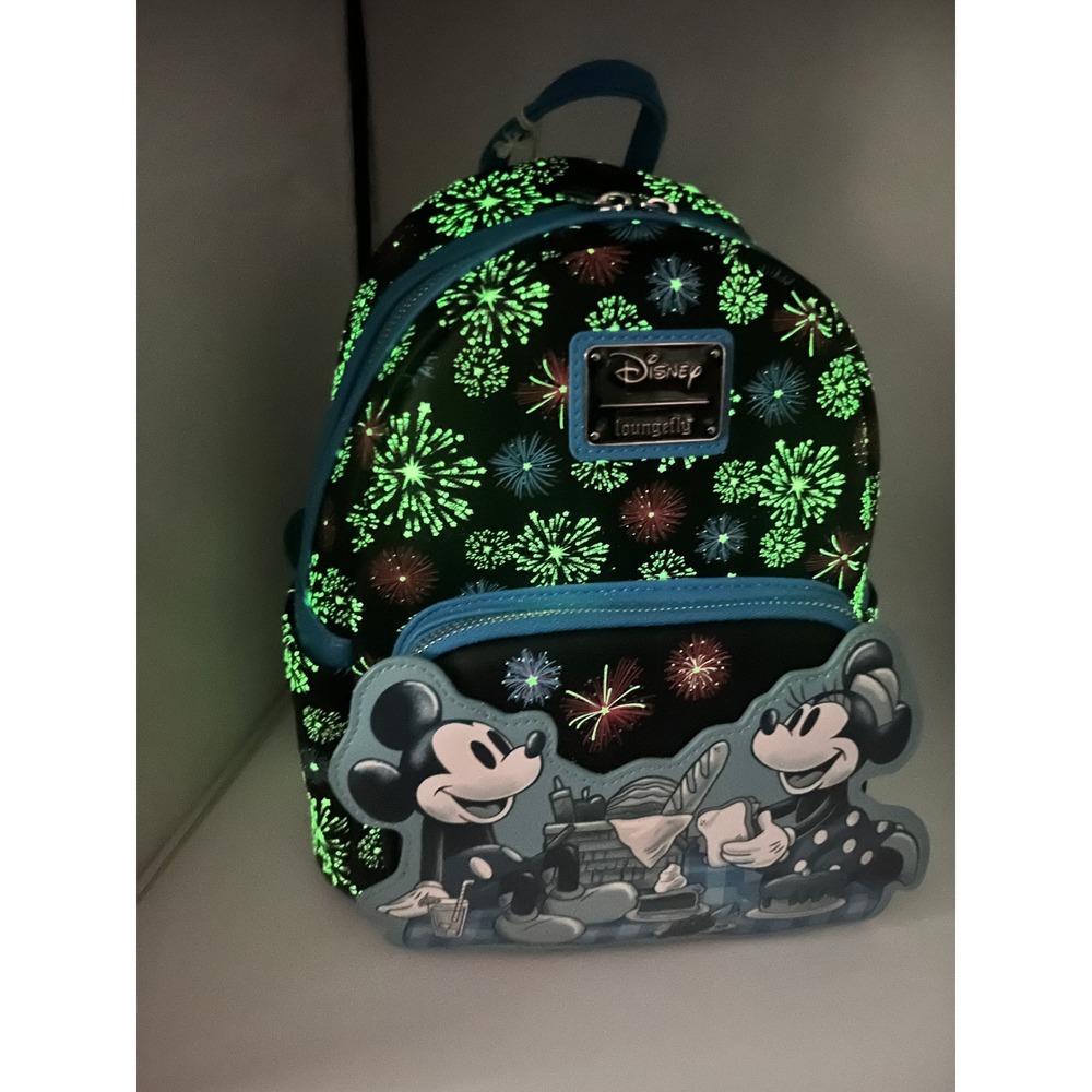 Loungefly Disney Mickey Minnie Picnic Backpack Womens OS Black NWT Fireworks